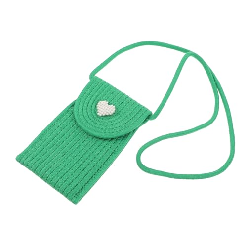 Healvian Mini Crossbody Bag Damen Handgefertigte Grüne Blumen strandtasche aus Stroh Perlen herzverzierung Verschließbar Vielseitig als Schulter Messenger Bag für Handy Lippenstift Kabel von Healvian