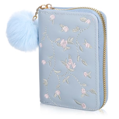 Healvian Mini Geldbörse Damen mit Reißverschluss PU Kartentasche mit Münzfach Kompakte Kleine Portemonnaie mit Blumenmuster Praktischer Kreditkartenhalter Leichtes Münzbörsen Portemonnaie von Healvian