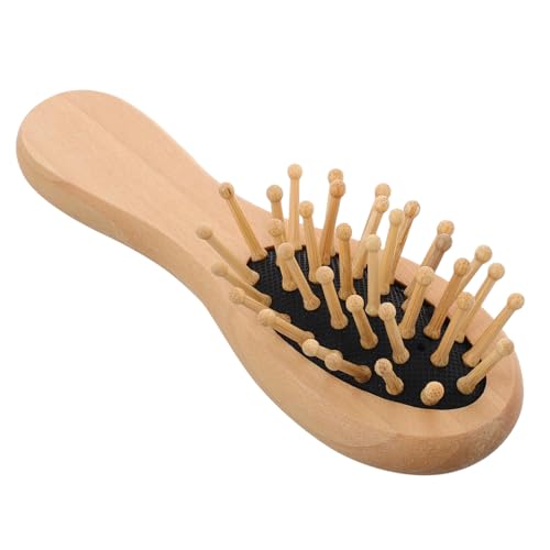 Healvian Mini Holz Massagebürste Tragbarer Kamm für Feuchte und Trockene Haare für Lange Dicke Dünne und Lockige Haarstrukturen mit Komfortablem Kissen für Entspannende Kopfhautmassage von Healvian