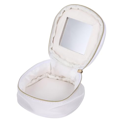 Healvian Mini Kosmetiktasche aus Echtem Leder mit Praktischem Lippenstiftspiegel Tragbare Makeup Tasche für Reisen Kompakter Lippenstift Organizer Weiß Leicht und Langlebig von Healvian