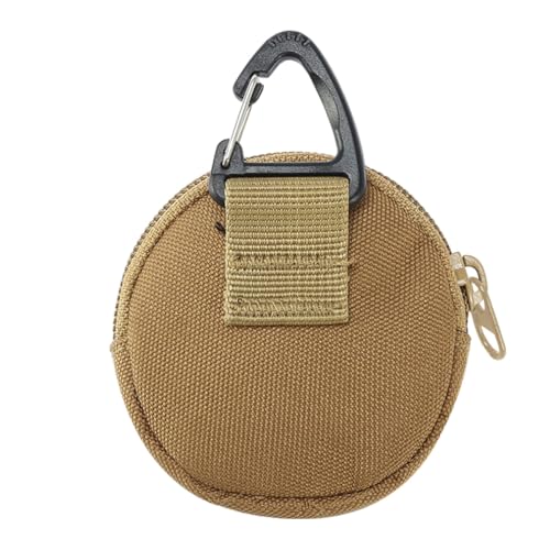Healvian Mini Rundes Schlüssel Münzetui mit Karabiner Kleine Geldbörse mit Reißverschluss Tragbare Schlüsseltasche in Khaki Geeignet für Damen und Herren Praktisch für Reisen und Alltag von Healvian