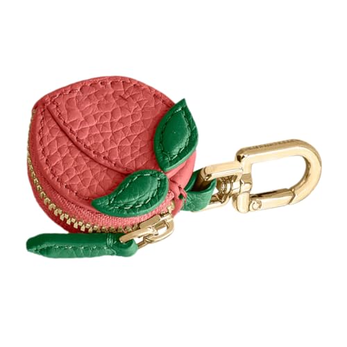 Healvian Mini Schlüsselanhänger Geldbörse Damen Realistische Pfirsich Münzbörse mit Grünem Integrierter Schlüsselanhänger Leichter Mini Geldbeutel für Schlüssel Münzen und Zugangskarten von Healvian