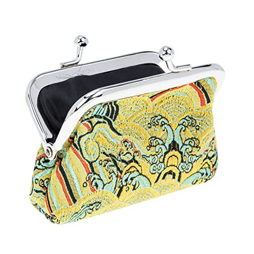 Healvian Mode Münzbeutel Satin mit Wasserwellenmuster Tragbarer Aufbewahrungsbeutel für Kosmetik Kleingeld für Unterwegs in Gelb Hochwertige Verarbeitung für Optimalen von Healvian