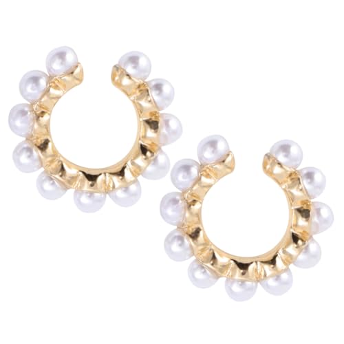 Healvian Moderne Ohrclips Damen Alloy mit Perlen Verziert Simple Sweet Ohrschmuck C Form Ohrklemme für Alltag Reise Shopping Weiß von Healvian