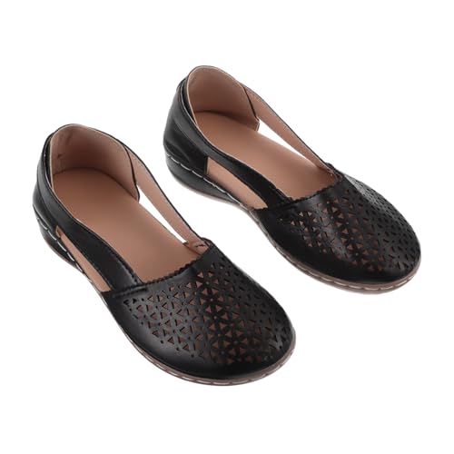 Healvian Modische Damen Sandalen mit Geschlossenem Zeh Modische Low Wedges Atmungsaktive Hohlraum-designs Vielseitige Einfarbige Freizeitschuhe für Sommerarbeit und Alltag Schwarz von Healvian
