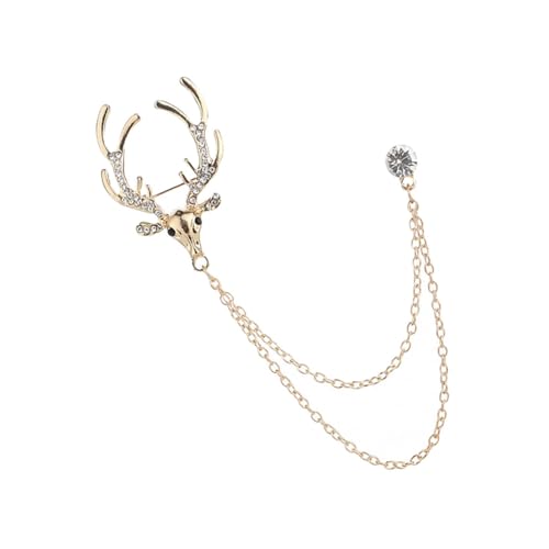 Healvian Modische Herren Brosche mit Strass Elch Design Goldfarbene Anstecknadel für Anzug Elegante Kettenverzierung Stilvolles Accessoire für Business und Festliche Anlässe von Healvian