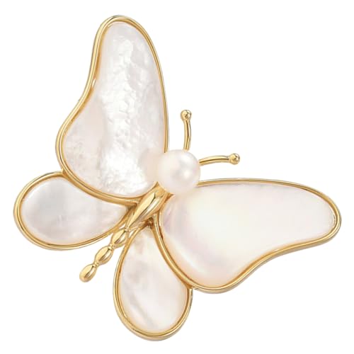 Healvian Modische Schmetterlingsbrosche Damen Kleine Perlen broschennadel aus Muschel Leicht Eleganter Anstecker für Kleid Schal Accessoire von Healvian