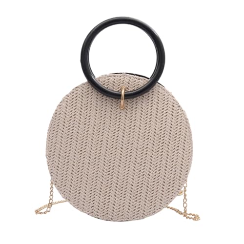 Healvian Modische Strohtasche Damen Kleine Runde Umhängetasche Handgewebt Langlebig Vielseitig Einsetzbar Weiß für Alltag Freizeit und Sommer von Healvian
