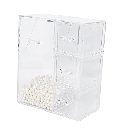 Healvian Multifunktionale Aufbewahrungsbox mit Deckel Kosmetik Organizer im Schubladenstil für Schminktisch und Badezimmer Weißer Perleffekt Staubgeschützt und Langlebig von Healvian