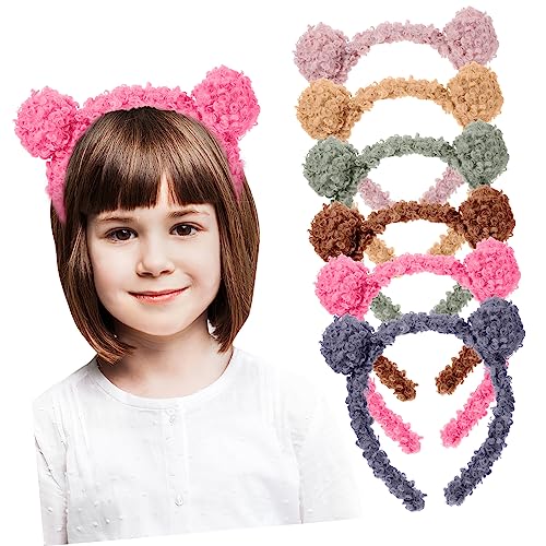 Healvian Niedliche Bärenohren-Haarbänder für flauschige Haarreifen zum Waschen von Gesicht und Party, Cosplay, Make-up, Zubehör, bezaubernde Tierohr-Haarbänder, 6 Stück von Healvian