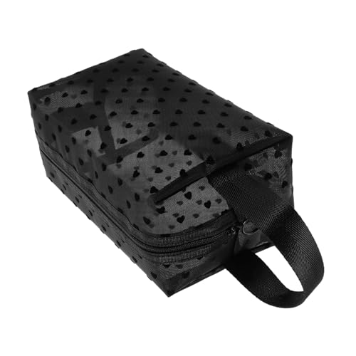 Healvian Nylon Mesh Kosmetiktasche mit Herzmuster Tragbare Schminktasche für Damen Langlebige Reise Kulturbeutel Leicht zu Reinigen Geräumig für Make Up Aufbewahrung Unterwegs von Healvian