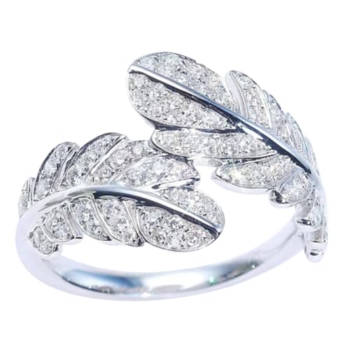 Healvian Offener Statement ring Damen Federmotiv Verstellbar Strassstein Schmuck Accessoire für Alltag Party Hochzeit Cocktail von Healvian