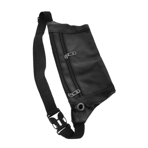 Healvian PU Bauchtasche Herren Sportliche Waist Bag mit Kopfhörerloch Große Kapazität für Jogging Wandern Camping Alltag Schwarz von Healvian