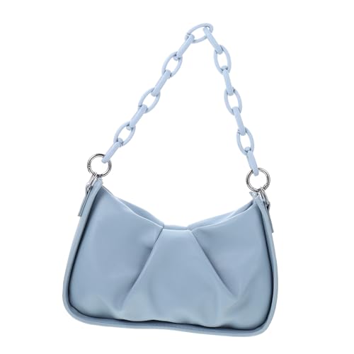 Healvian PU Damen Unterarmtasche mit Kette Schultertasche für Alltag Shopping und Party Blaue Umhängetasche mit Glatter Oberfläche und Praktischem Stauraum von Healvian