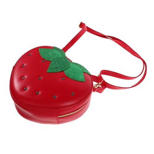 Healvian PU Erdbeer Tasche Mädchen Verstellbarer Gurt Crossbody Handtasche Fruchtförmige Geldbörse Schultertasche für Alltag Schule und Ausflüge Rote Modeaccessoire von Healvian