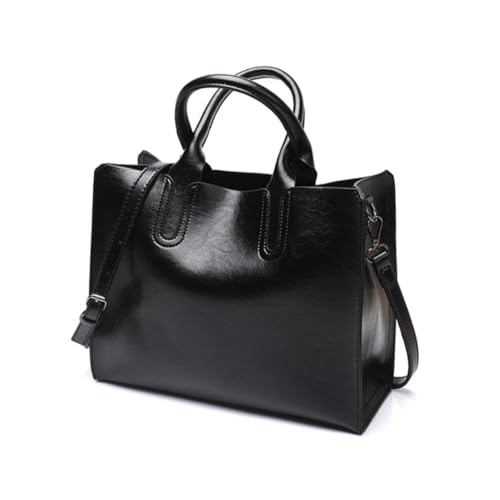 Healvian PU Tote Bag Damen Schultertasche Retro Handtasche Schwarz Große Kapazität Alltag Shopping von Healvian
