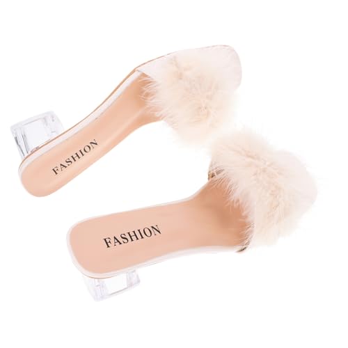 Healvian Pantoletten Damen Sommer Offen Zehen Chunky Heel Slipper Beige Atmungsaktiv Rutschfest Bequeme Hausschuhe für Freizeit und Strand von Healvian