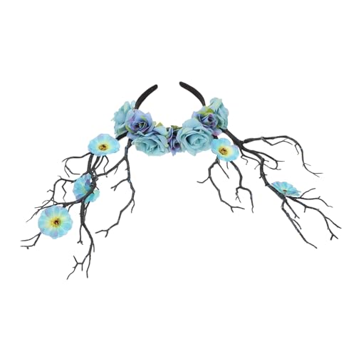 Healvian Party Haarreif mit Hirschgeweih Design und Blauer Rosenblüte Langlebiger Festival Kopfschmuck für Damen Geeignet für Karneval Kostüm und Themenpartys Bequem und Praktisch von Healvian