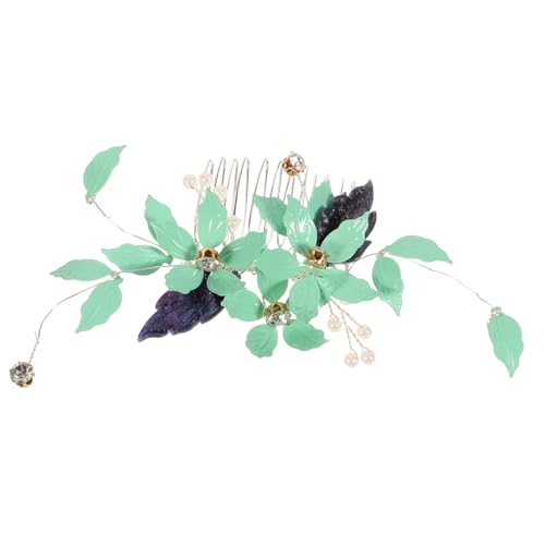 Healvian Perlen Haarkamm Brautschmuck Elegant Langlebig Robust Haarschmuck für Hochzeit Damen Festliche Anlässe Dezentes Grünes Blattdesign von Healvian