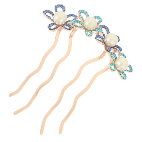 Healvian Perlen Haarkamm mit Strass Französischer Stil Förmig Langlebig und Schimmernd Eleganter Brautschmuck für Hochzeiten Festliche Anlässe Modischer Haarschmuck für Damen Blau von Healvian