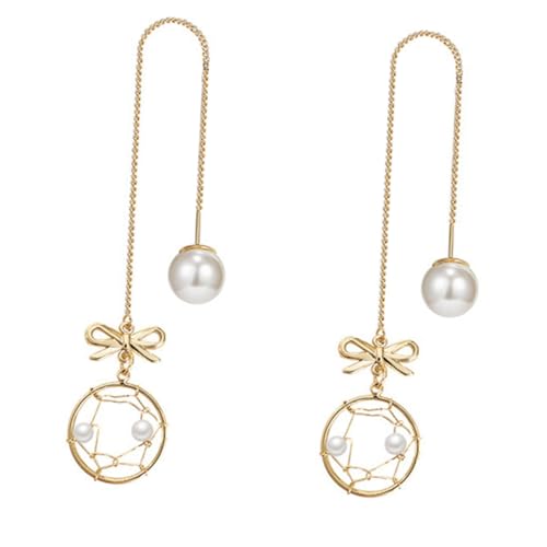 Healvian Perlen Ohrhänger mit Schleifenknoten Legierung Dangler Ohrringe für Damen Stilvoll Leicht Anzuziehen Klassisch Langlebig Modisches Schmuckaccessoire von Healvian
