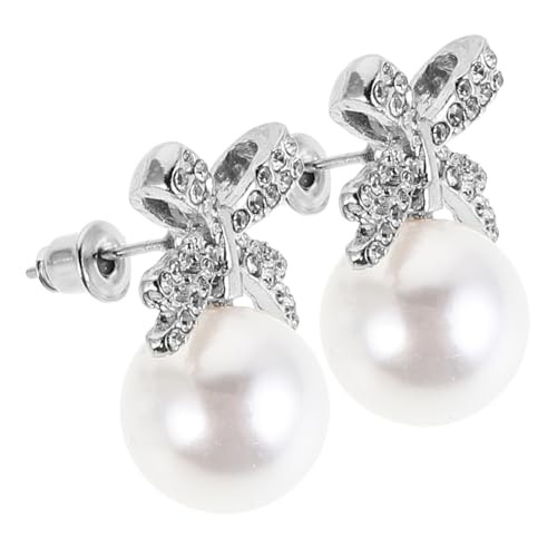 Healvian Perlen Ohrstecker mit Funkelnder Schleife Schmuck Accessoires für Frauen Geeignet für Hochzeiten Brautjungfern und Besondere Anlässe Langlebiges Design Glänzende Verarbeitung von Healvian