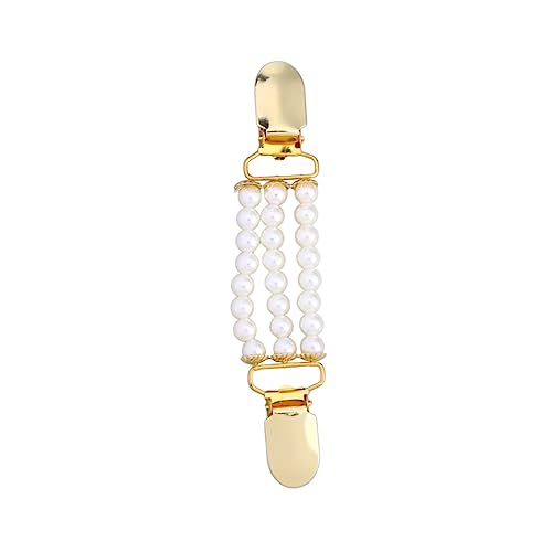 Healvian Sweater Chain Clip Mit Imitationsperlen Elegante Kette Mit Goldenem Entenschnabelverschluss Für Strickjacken Blusen Und Schals Weiße Farbvariante Für Damenbekleidung von Healvian