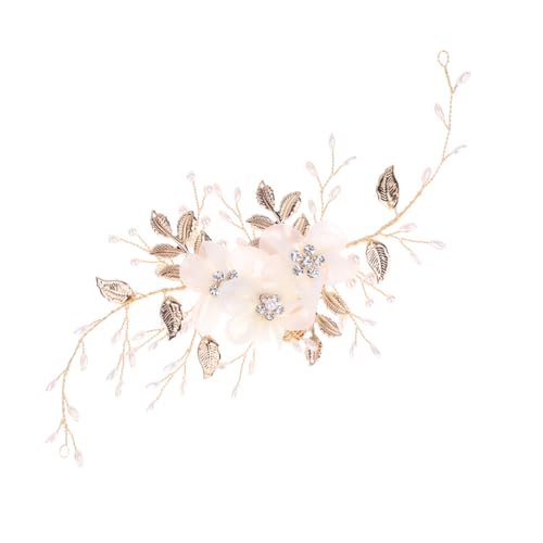 Healvian Perlen und Strass Braut Haarband mit Stoffblumen Leichter Kopfschmuck für Hochzeit Party und Festliche Anlässe Verformbares Stirnband für Damen Brautschmuck Accessoire von Healvian
