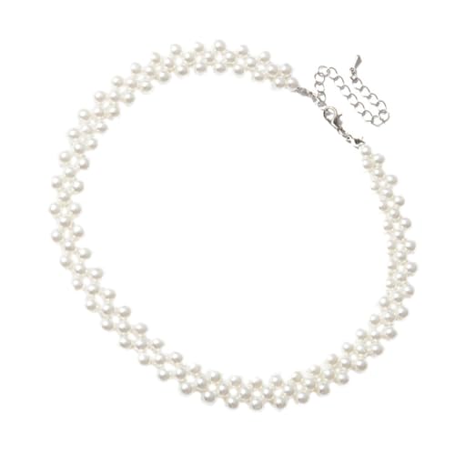 Healvian Perlenkette Damen Weiß Perlen Rund Elegant Einfaches Schlüsselbein Schmuck Accessoire Modisch Für Alltag und Party von Healvian