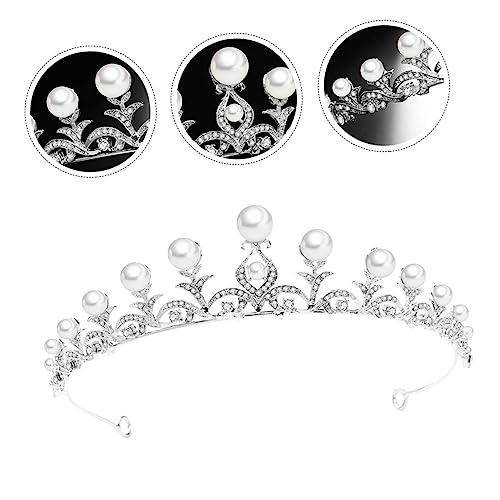 Healvian Perlenkronen Tiara Braut Haaraccessoire Leicht Elegant für Hochzeit Brautjungfer Fotografie Party Damen Haarschmuck Silber von Healvian