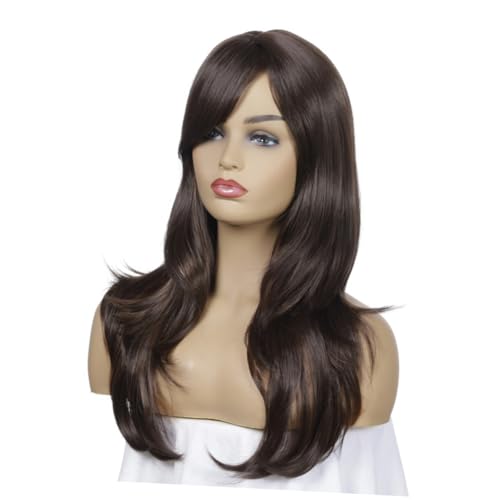 Healvian Damen Lange Lockige Perücke Mit Schrägem Modische Haarabdeckung Für Cosplay Und Partys Atmungsaktives Material Fühlt Sich An Wie Echtes Haar von Healvian