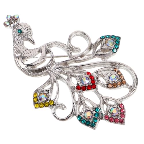 Healvian Pfauenbrosche mit Funkelnden Strasssteinen Sicherer Verschluss Stilvolles Tierdesign Vielseitiger Schmuck für Damen Geeignet für Kleidung Schals und Kleider Vintage Inspiriert von Healvian