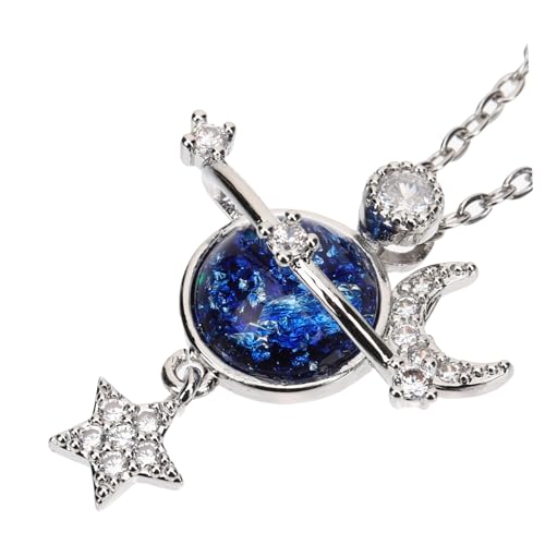 Healvian Planet Halskette für Damen mit Stern Mond Anhänger Kupferlegierung Langlebiger Elegantes Design Zarter Schmuck für Alltag und Festliche Anlässe von Healvian