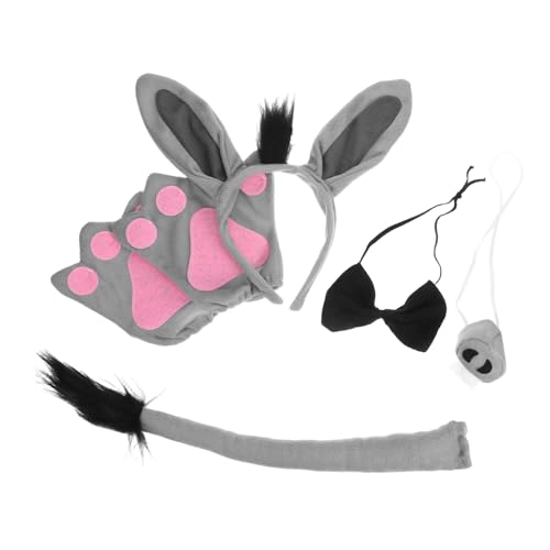 Healvian Plüsch Esel Kostüm Set für Handschuhen Fliege und Kopfband Weiches Tierkostüm Zubehör für Halloween Party Aufführung Bequemes und Formbeständiges Design von Healvian