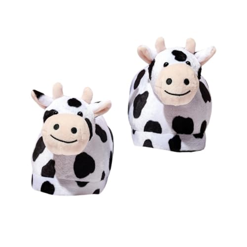 Healvian Plüsch Hausschuhe Damen Cartoon Kuh Motiv Warm Gefüttert Rutschfeste Sohle Bequem Komfortabel Kuschelige Winter Hausschuhe für Zuhause von Healvian