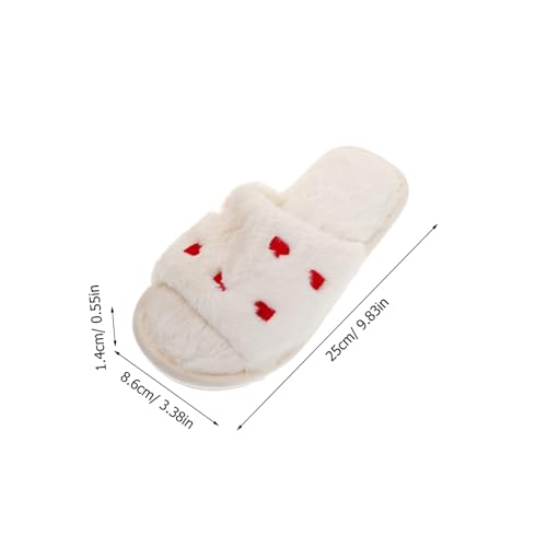 Healvian Plüsch Hausschuhe Damen Weiß Offene Zehen Flauschige Herz design Rutschfeste Indoor Outdoor Komfortable Freizeit Schuhe von Healvian