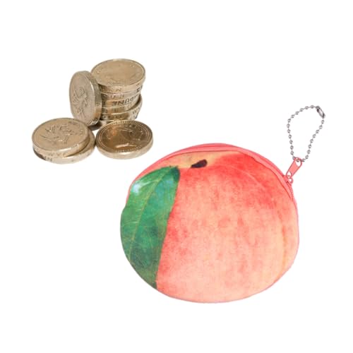 Healvian Plüsch Münzfach Geldbörse mit Reißverschluss Cartoon Früchte Mini Portemonnaie für Damen und Mädchen Weiches Fuzzy Material mit Metallkette für Tasche oder Zufällige Farbe von Healvian