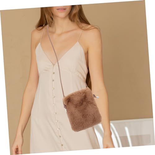 Healvian Plüsch Umhängetasche Damen Handytasche Leichte Crossbody Phone Pouch Schultertasche für Alltag Reisen Dating Büro Party Vielseitig und Kompakt Braun von Healvian