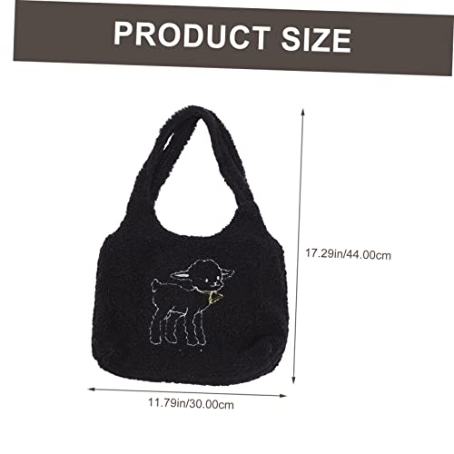 Healvian Plüsch Umhängetasche Damen Schwarz All Match Handtasche mit Phone Fach Faltbare Vielseitige Tote Bag für Schule Shopping Outdoor und Alltag von Healvian