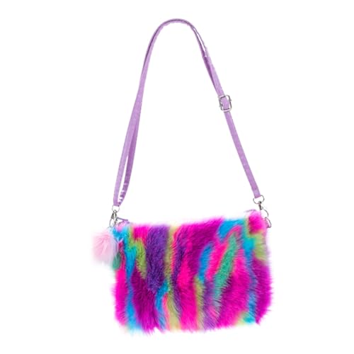 Healvian Plüsch Umhängetasche für Mädchen Niedliche Crossbody Tasche Regenbogenfarben für Aufbewahrung von Geld Schlüsseln und Kleinen Gegenständen Leicht und Tragbar für Partys und von Healvian