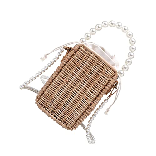 Healvian Praktische Damen Umhängetasche aus Langlebigem Rattan mit Zwei Veränderbaren Perlenriemen Handlich Schulter und Quertragbar für Strand und Alltag Mittlere Kapazität für von Healvian