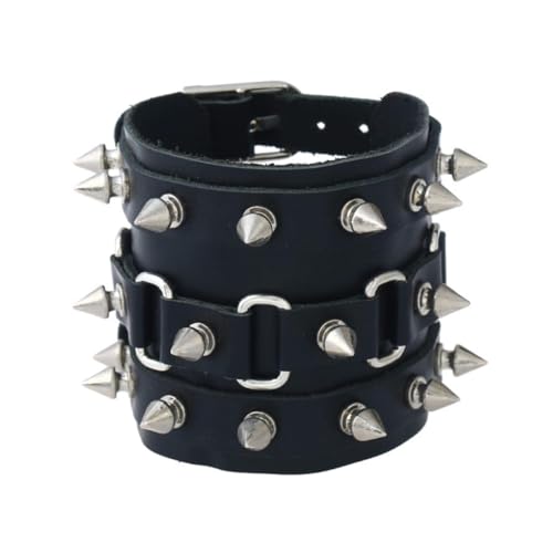Healvian Punk Herren Armband aus Echtem Rindsleder mit Spitzen Nieten Stylische Biker Handgelenk kette Verstellbares Cowhide Wristband für Trendige Alltags Freizeit looks von Healvian