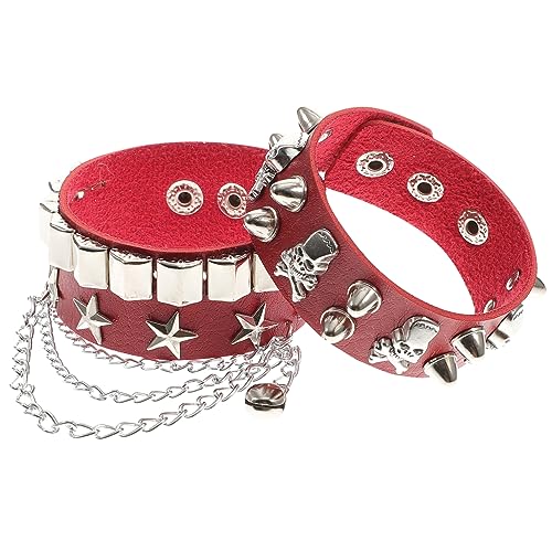 Healvian Punk Rivets Armband für Frauen und Männer Gothic Handgelenkband Hochwertigem und Vielseitig für Hip Hop Events und Partys Rot von Healvian