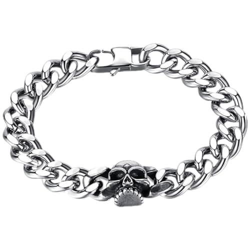 Healvian Punk Style Skull Armband Verstellbares Skeleton Chain Bracelet für Männer Unisex Gothic Wristband Modisches Accessoire Stahlfarbe für Halloween und Tägliche Outfits Healvian Punk Style Skull Armband Verstellbares Skeleton Chain Bracelet für Männer Unisex Gothic Wristband Modisches Accessoire Stahlfarbe für Halloween und Tägliche Outfits von Healvian