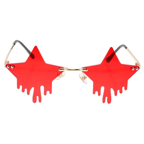 Healvian Randlose Damen Sonnenbrille Star Shape Metallrahmen Trendige Rote Gläser Langlebig Leicht für Strandparty Festival Alltag und Fotoshooting von Healvian