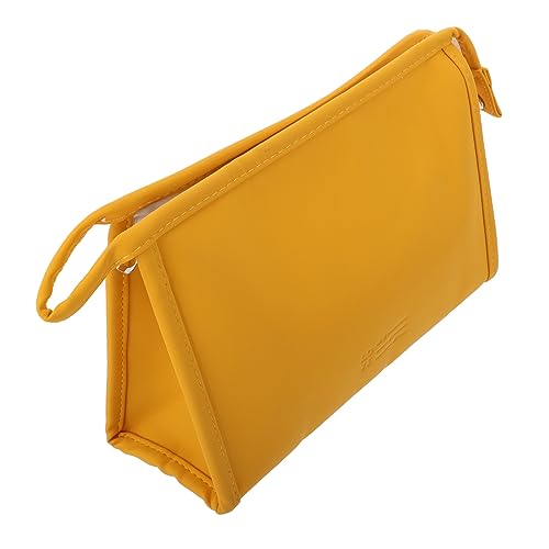 Healvian Reise Kosmetiktasche PU Marmorierte Make Up Aufbewahrungstasche Gelb Praktischer Organizer mit Reißverschluss für Lippenstift und Mehr für Reisen Fitness und Zuhause von Healvian