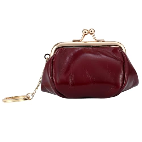 Healvian Retro Echtes Damen Geldbörse Mittelgroß mit Wachsschicht Robustes Portemonnaie mit Münzfach und Ohrhörer Aufbewahrung Tragbare Clutch für Damen Weinrot von Healvian
