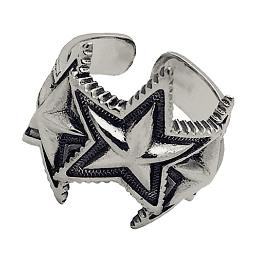 Healvian Retro Fünfzackiger Stern Ring für Herren Verstellbarer Offener Fingerring Stilvolles für Jede Gelegenheit Langlebig Pflegeleicht Auffälliges Design von Healvian