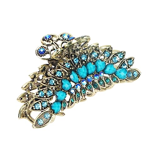 Healvian Retro Haarklammer mit Strasssteinen Großer Blauer Krallenclip Robust und Modisch für Mädchen für Pferdeschwanz und Alltag Langlebiges Design Perfektes für Familie und von Healvian