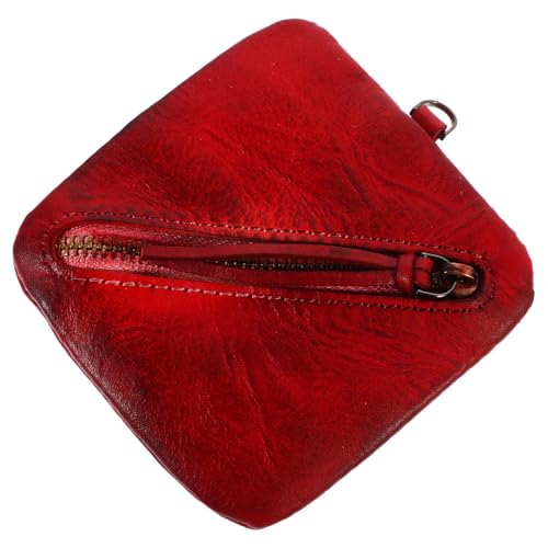 Healvian Retro Münzbörse Damen aus Echtem Rindsleder Kompakte Geldbörse mit Reißverschluss Vielseitige Aufbewahrung für Karten Münzen Ohrhörer Langlebig und Stilvoll in Weinrot von Healvian